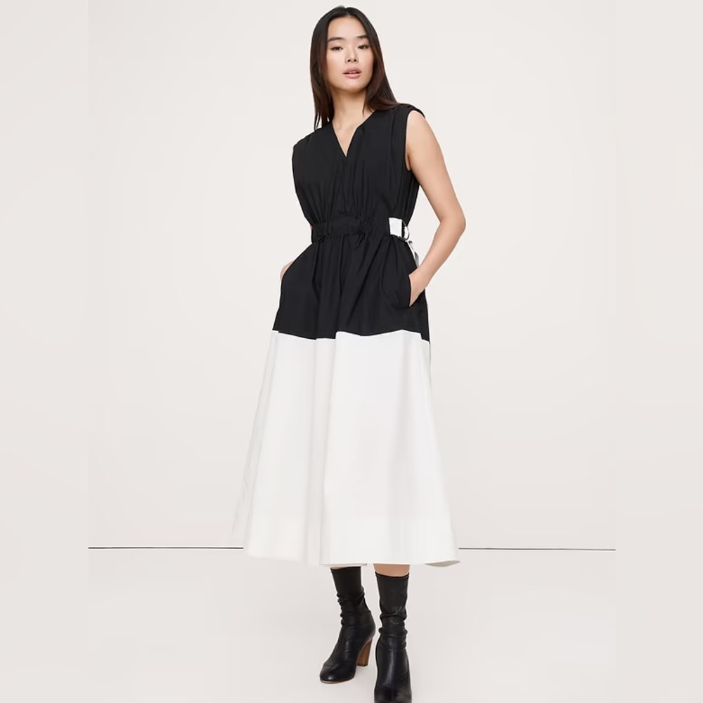 NWT! Banana Republic Color-Blocked Cotton Poplin Midi Dress - Multiple 🩰 - Picture 2 of 8